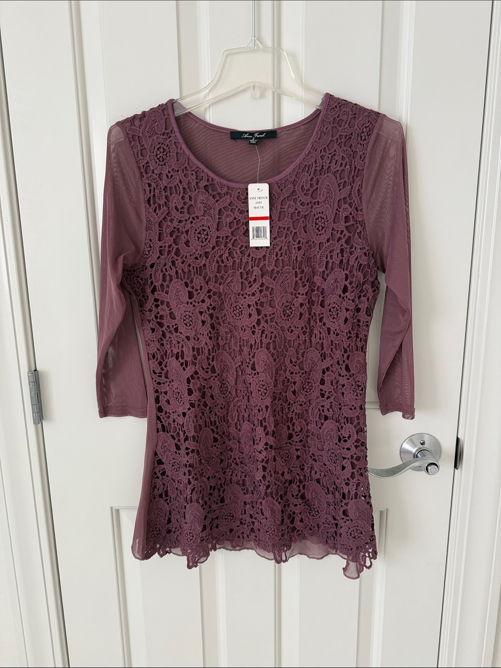 Lace Overlay 3/4 Sleeve Tunic - Mauve  NWT